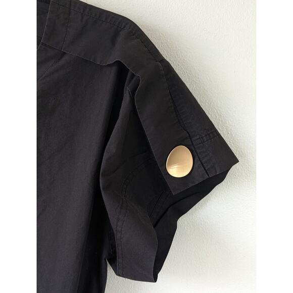 3:1 Phillip Lim Size 6 Flared Cut Out Jumpsuit Black Belted Short Sleeves - Picture 5 of 15